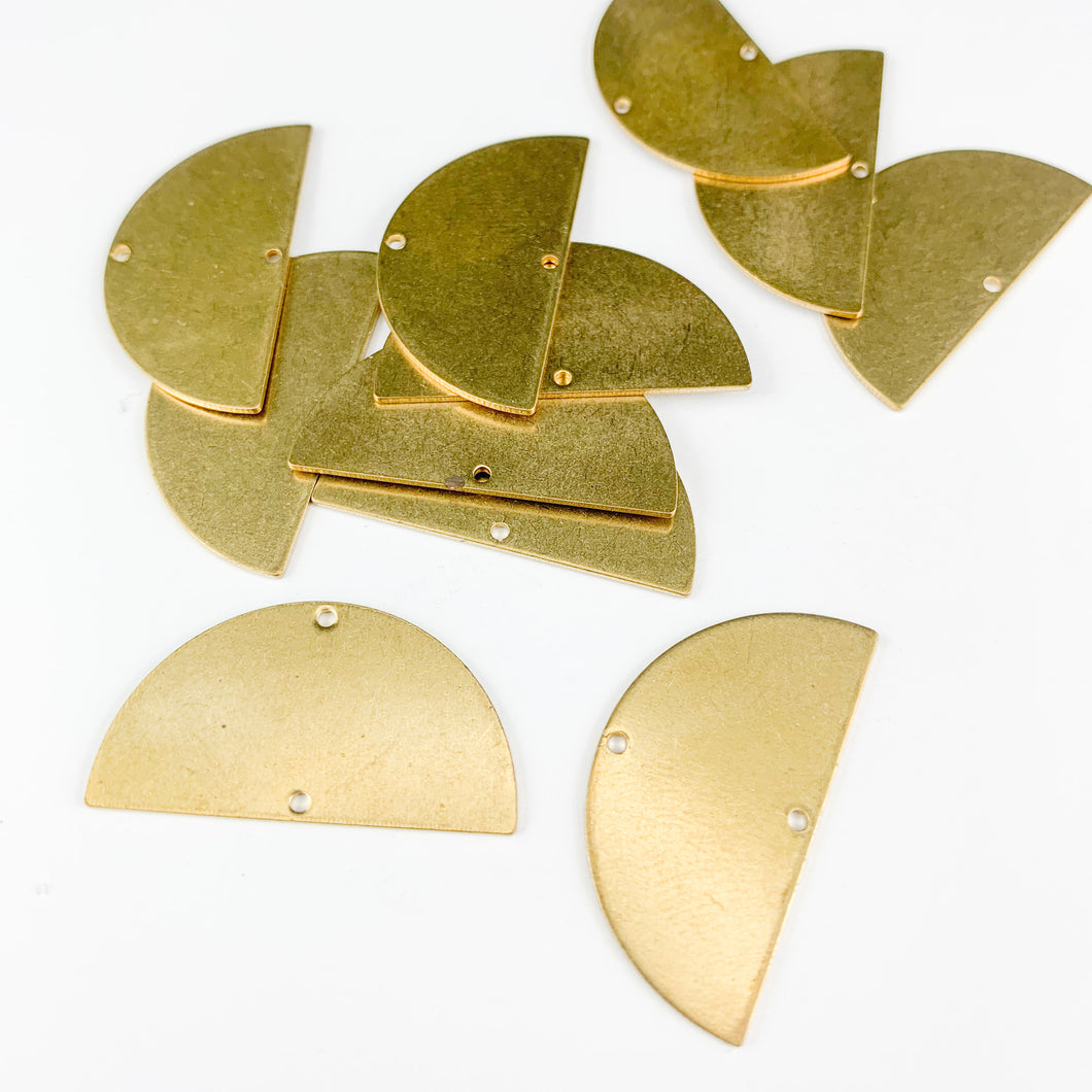 Raw Brass Half Circle Charms, 2 Hole