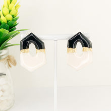 Load image into Gallery viewer, Black, white and gold statement studs
