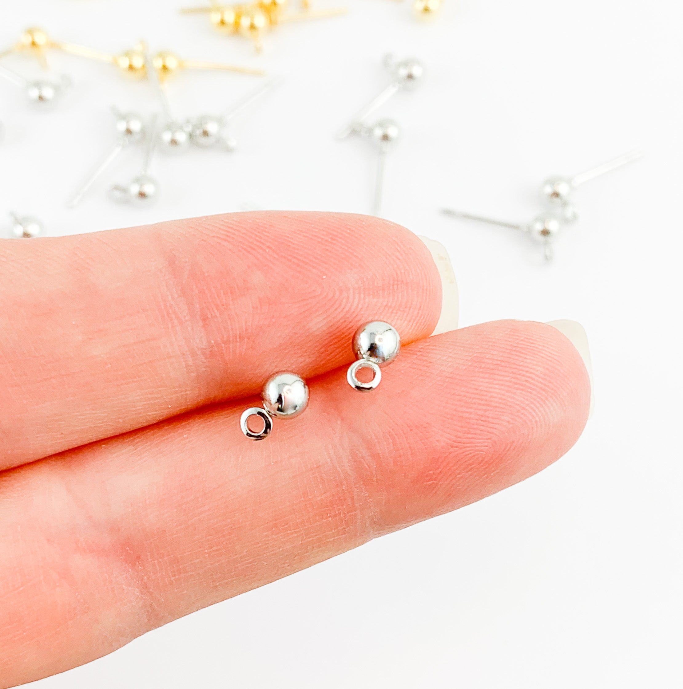 Ball post stud earrings with eyelet, ultra-sensitive